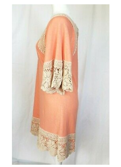 Anthropologie In Peach Crochet Sleeve Shift Dress - Picture 5 of 7